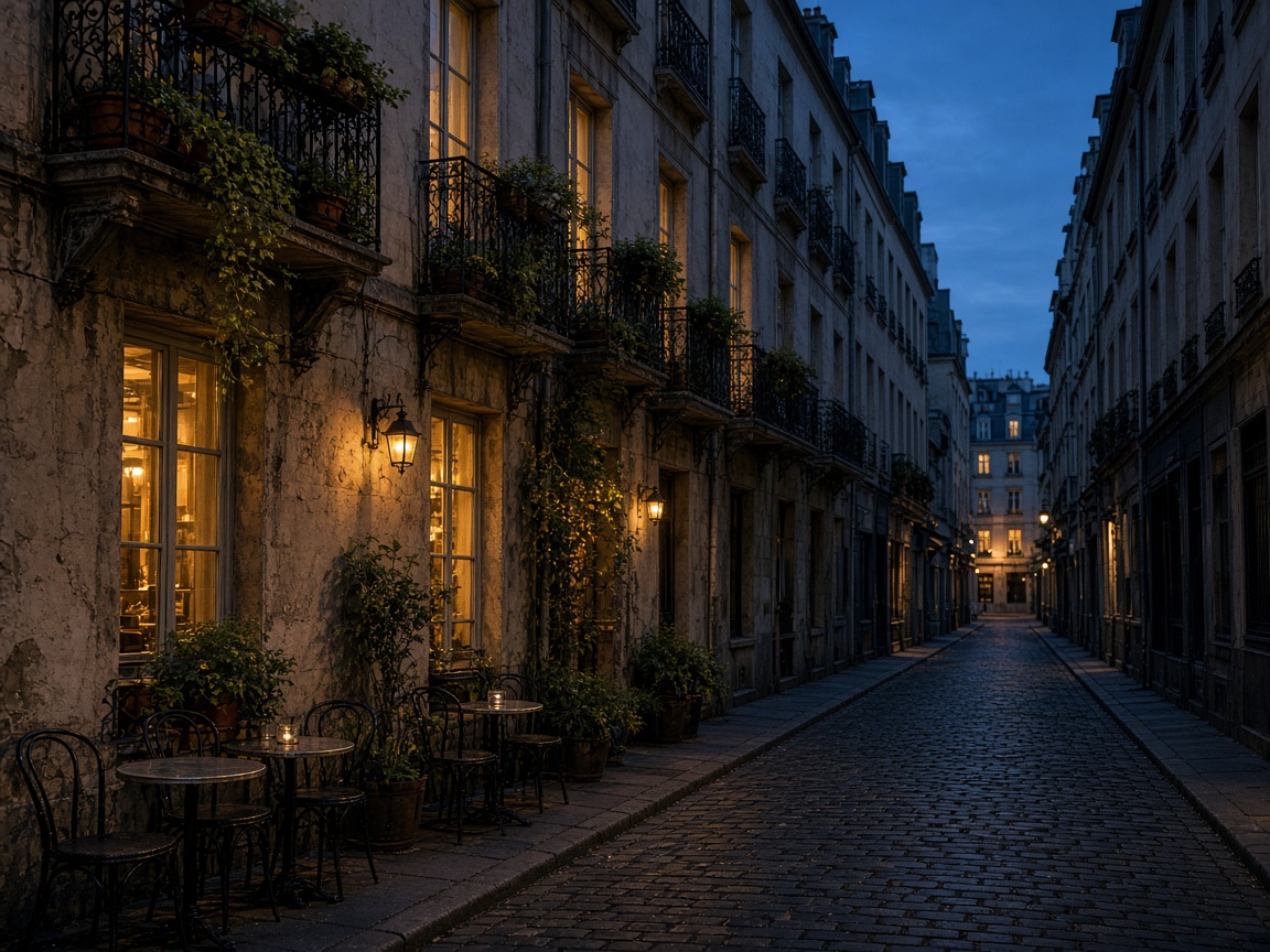 Historic street with cafes and balconies